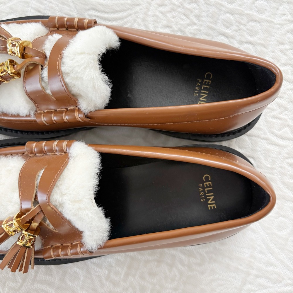 Celine Margaret‎ Triomphe Shearling Tassel Loafers Sz 39 - Picture 3 of 8